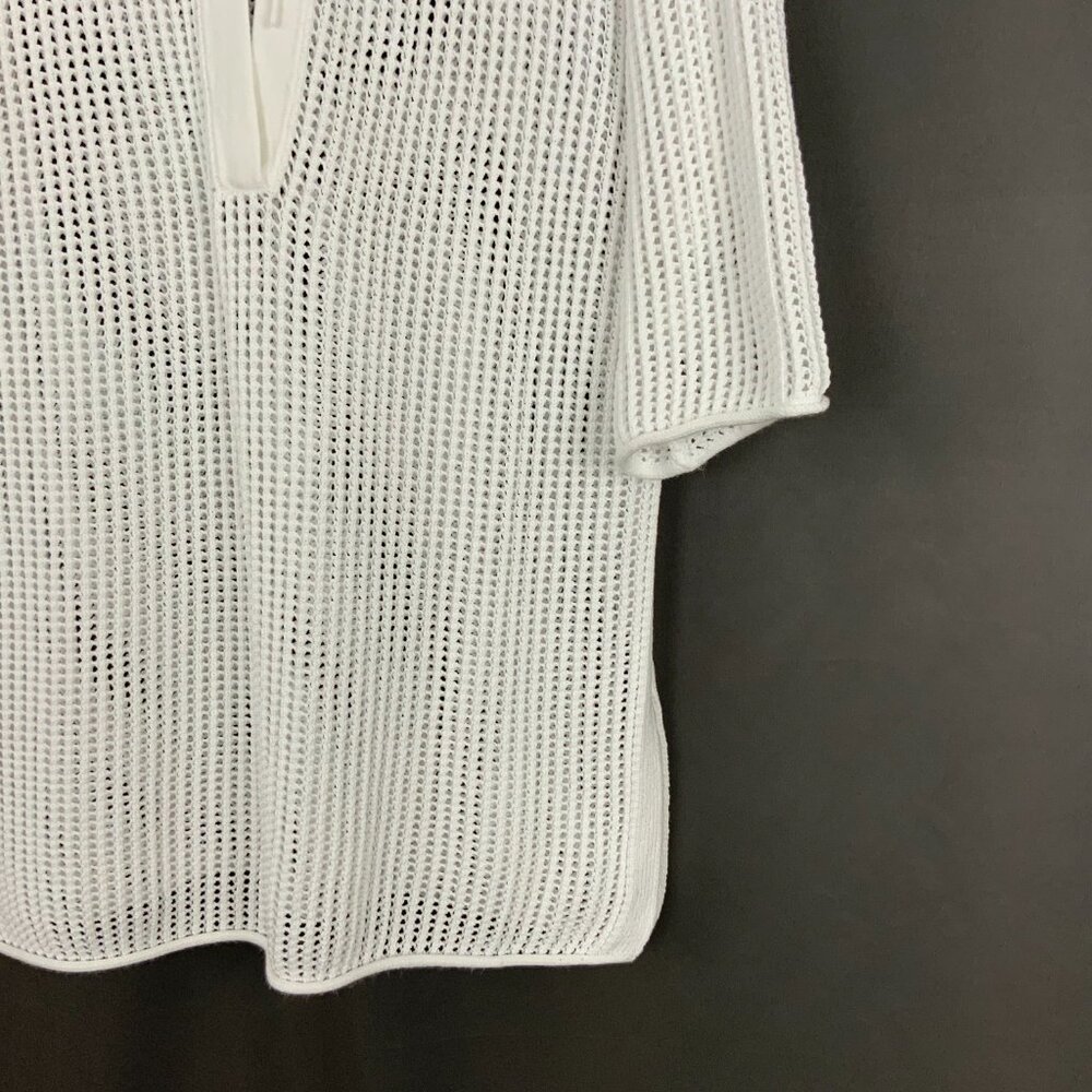 Theory White Open Knit Crochet Tunic Top Cover Up Cotton Blend Sz M - Picture 5 of 16